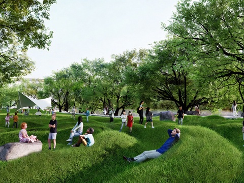  现代景观公园 景观主题公园 草地公园 大地艺术装置雕塑su模型 