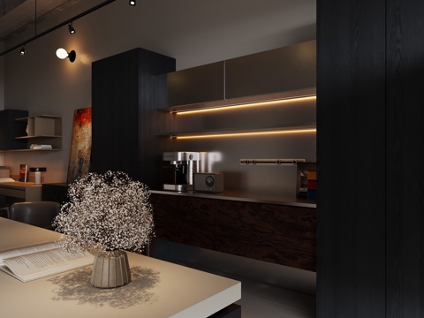  意式餐厅 酒柜 金属柜 全屋定制展厅 书桌椅 现代餐厅 工作3d模型 