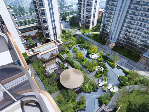  现代轻奢小区景观 小区园林景观 小区建筑su模型 