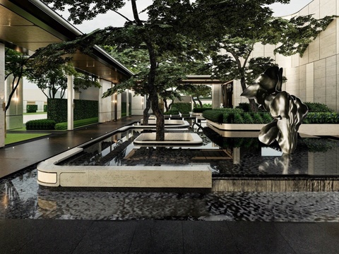  现代小区景观 小区园林景观su模型 
