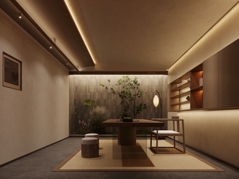  新中式茶室 茶桌椅 茶叶柜 景观3d模型 