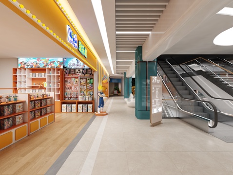  现代潮玩店 盲盒店 模型店 电玩厅 谷种店 商场过道3d模型 