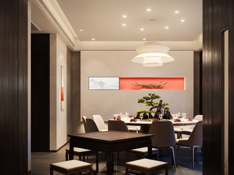  新中式餐饮包厢3d模型 