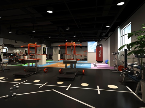  工业风健身房3d模型 