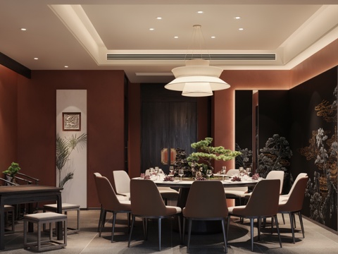  新中式酒店餐饮包厢3d模型 