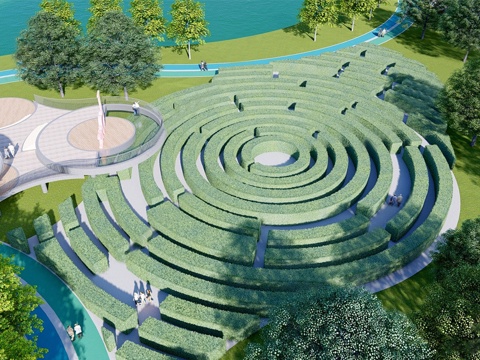  现代植物公园 迷宫景观公园su模型 