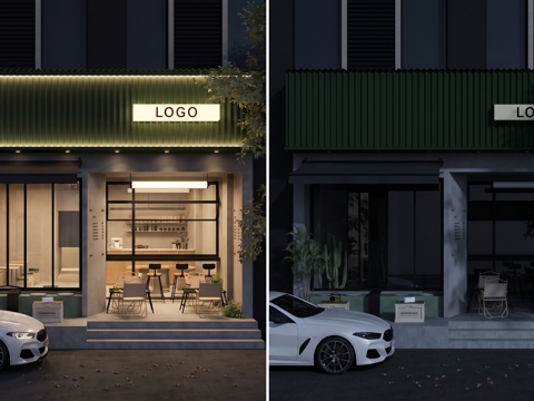  奶茶店  咖啡店 门头门面su模型 