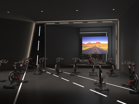  动感单车 健身房 跑步机3d模型 