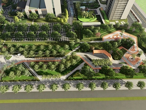 现代城市线性公园 景观公园 口袋公园su模型 