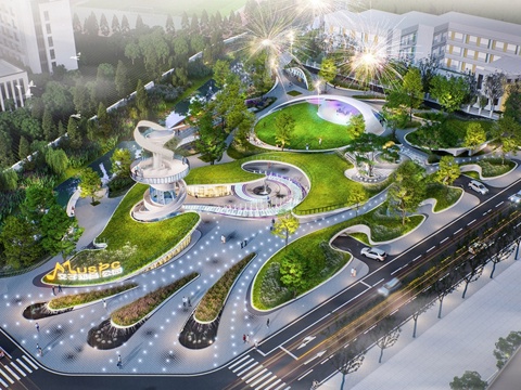  现代景观公园 城市公园 口袋公园su模型 