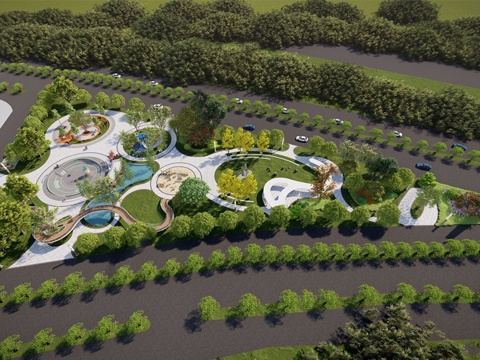  现代景观公园  休闲公园su模型 