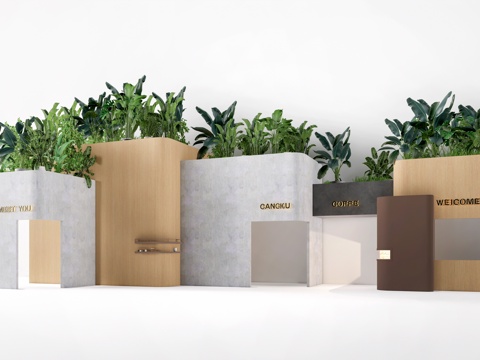  现代绿植墙 人造植物墙 植物造型墙su模型 