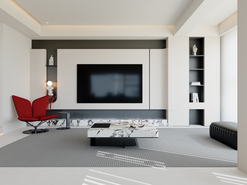  极简别墅客厅3d模型 