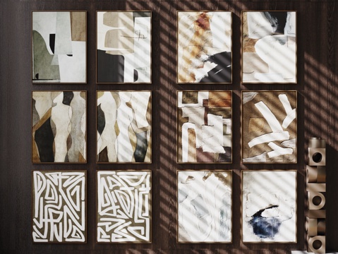  侘寂装饰画 相框 抽象画 中古画3d模型 