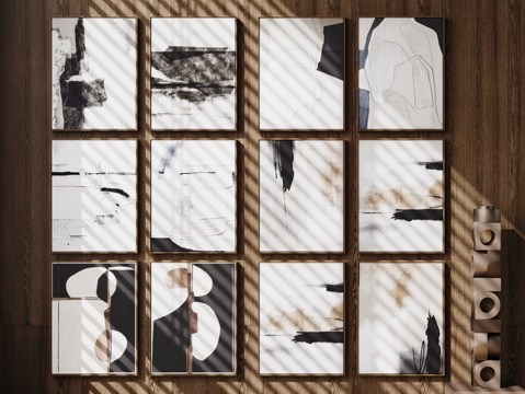  侘寂装饰画 相框 抽象画 中古画3d模型 
