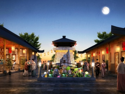  中式新中式度假村 商业步行街 商业街 旅游景点3d模型 