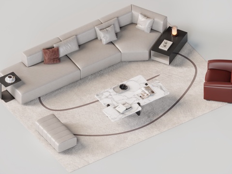  现代极简沙发组合3d模型 