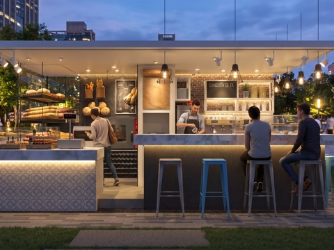  甜品面包店 蛋糕店  奶茶店 咖啡店 明档档口 室外商铺su模型 