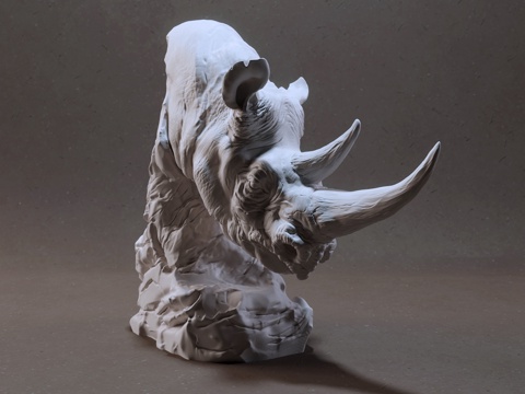  现代犀牛雕塑石膏艺术摆件3d模型 