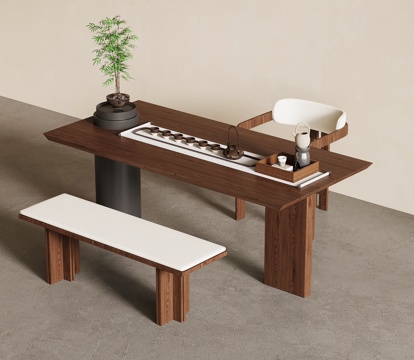  新中式茶桌椅3d模型 