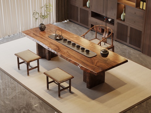  新中式茶桌椅3d模型 