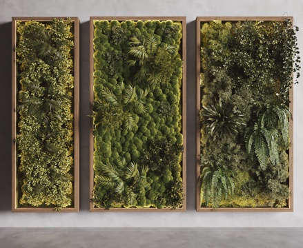  现代绿植墙 垂直绿化墙 植物墙 苔藓墙 装饰墙 文化墙su模型 
