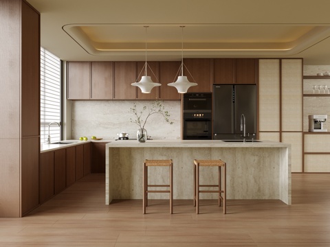  现代岛台厨房 餐厅 厨房 餐厅3d模型 