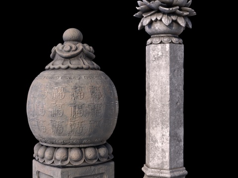  传统中式拴马桩3D模型3d模型 