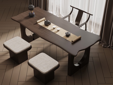  新中式茶桌椅 茶台3d模型 