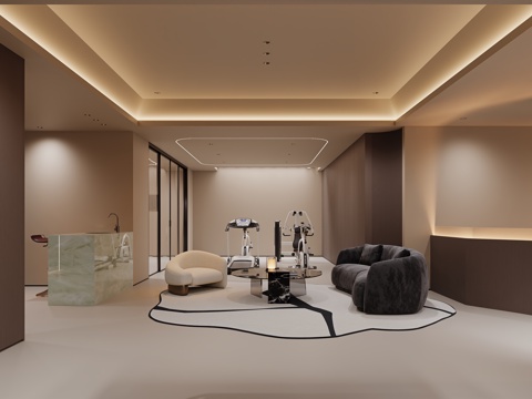  现代家居健身房 现代家居娱乐室 现代家居台球厅 沙发茶几组合3d模型 