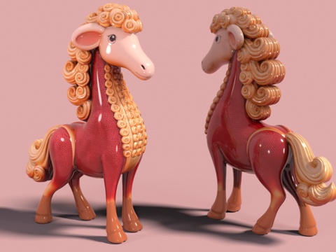  时尚高雅小绵羊雕塑 羊摆件 动物雕塑 陶瓷小羊3d模型 