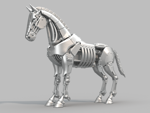  机械马雕塑 机甲马 马摆件 铁马3d模型 