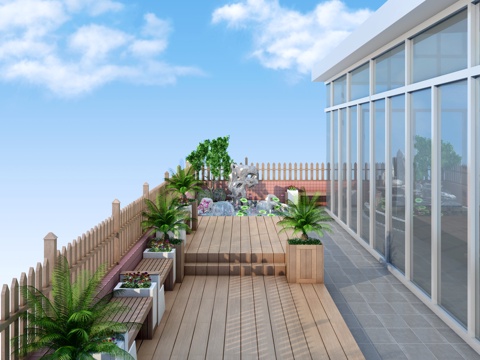  现代露台花园3d模型 