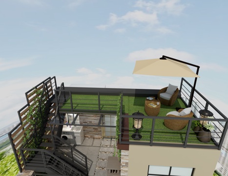  现代屋顶花园 卫生间3d模型 