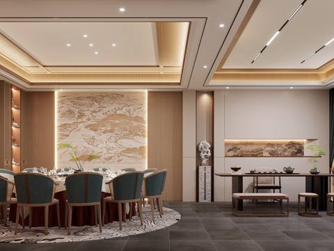  新中式餐厅包厢3d模型 
