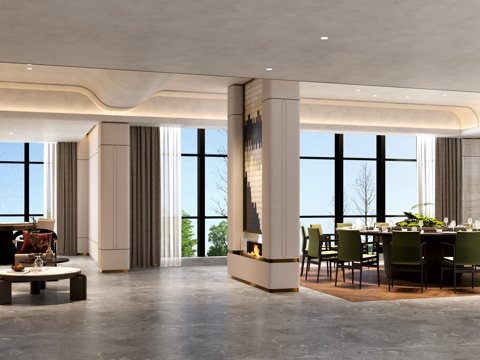  现代 极简 包厢 餐厅包间3d模型 