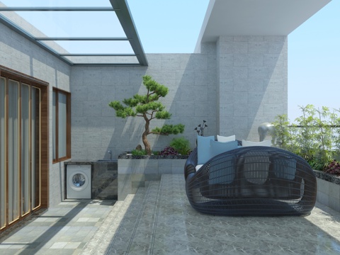  现代简约阳台3d模型 
