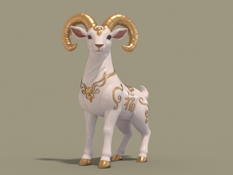  灵羊纳福雕塑 动物雕塑 羊摆件3d模型 