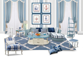 地中海创意蓝白色客厅