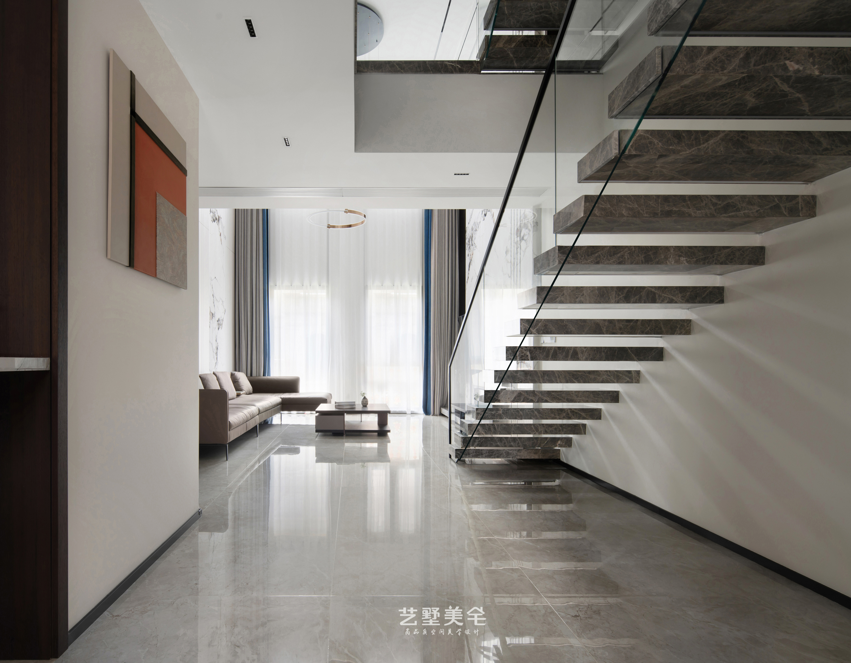 【台州-君悦别墅】350㎡现代风 悬浮楼梯 挑高客厅,神仙布局!