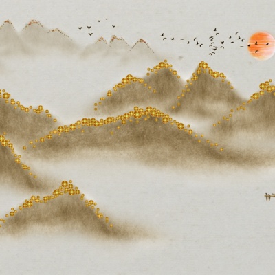  新中式意境山水壁画 