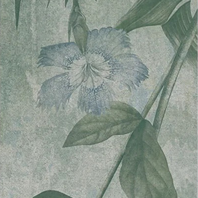  绿色复古植物印花连纹花砖 