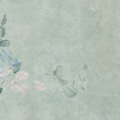  绿色复古植物印花连纹花砖 