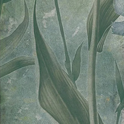  绿色复古植物印花连纹花砖 