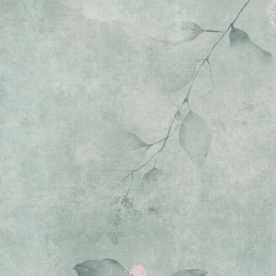  绿色复古植物印花连纹花砖 