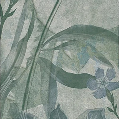  绿色复古植物印花连纹花砖 