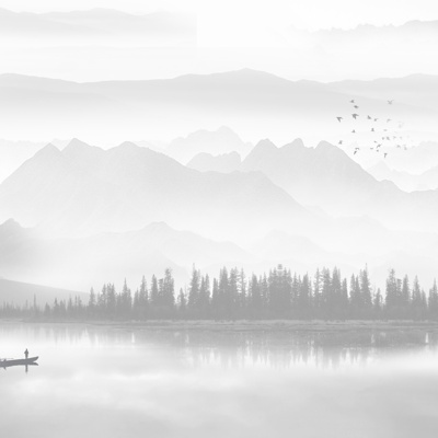  水墨山水壁画 