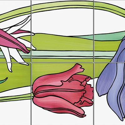  无缝复古田园风格大理石材花卉拼花图案瓷砖小花砖仿古砖地砖墙砖 