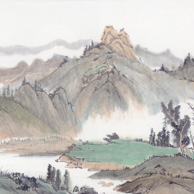  新中式山水水墨壁画 