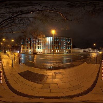  无缝户外城市夜晚街道路口广场HDR全景贴图 